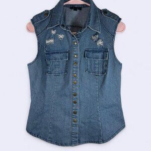 Prime Denim Sleeveless Button-Up Shirt
